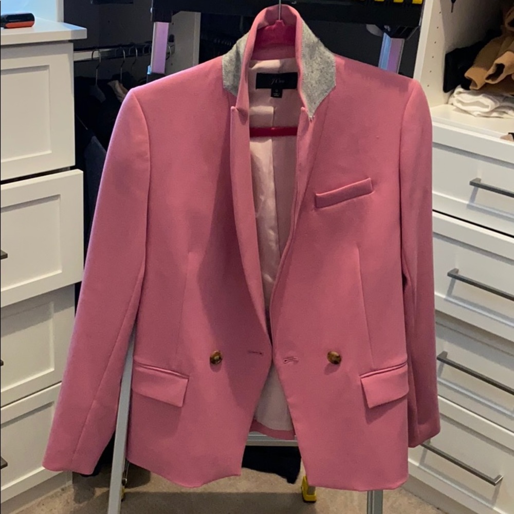 J.crew pink blazer with grey collar